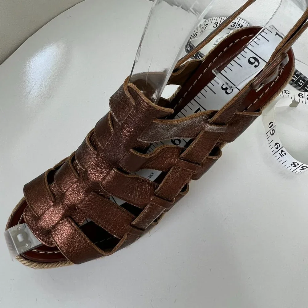 Christian Louboutin Bronze Barcelona Leather Espadrille Wedge Sandals Size EU 39